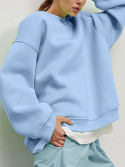 Light Blue Round Neck Dropped Shoulder Long Sleeve Sweatshirt | Sweatshirts Daverri Fashions