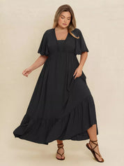Plus Size Boho Ruffled Maxi Dress with Flutter Sleeves | Maxi Dresses Daverri Fashions