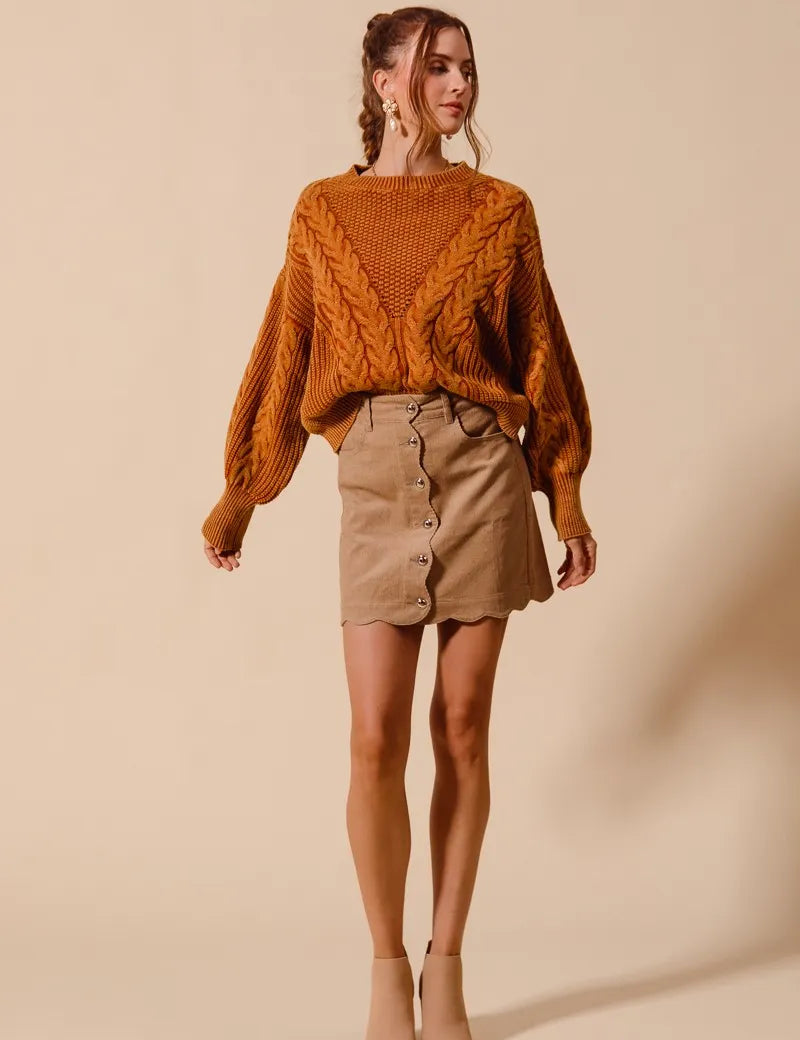 SO ME Scallop Buttoned Front Corduroy Mini Skirt | Skirts Daverri Fashions