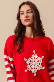 SO ME Christmas Snowflake Crochet Embellished Sweater | Sweaters Daverri Fashions