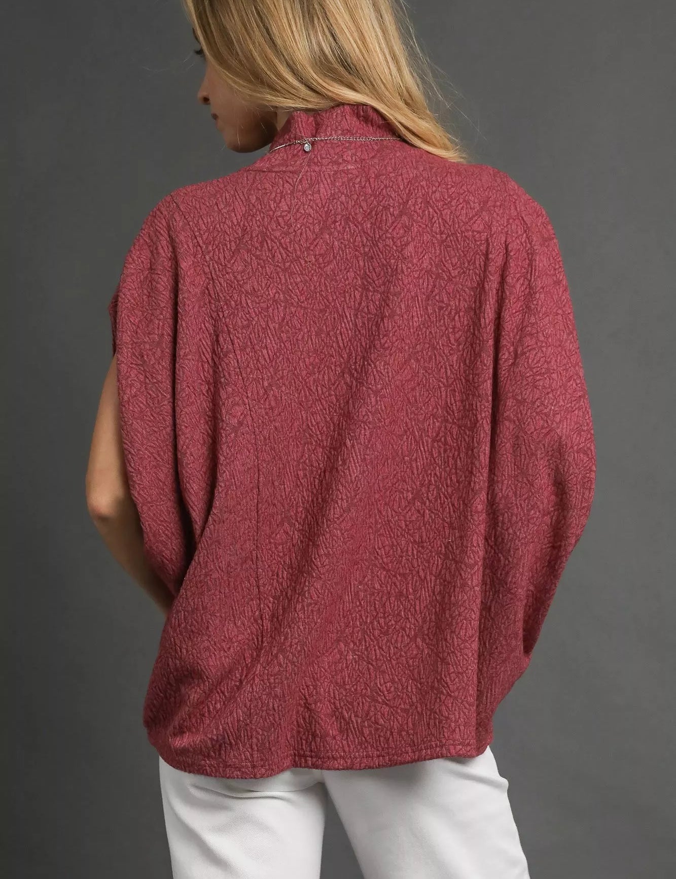Umgee Textured Mock Neck Relaxed Top | Blouses Daverri Fashions