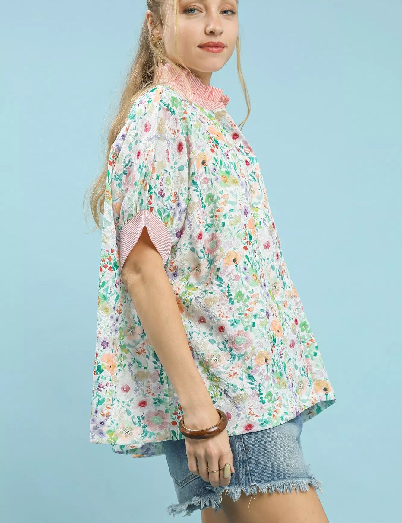 Umgee Jacquard Floral Print Button-Down Shirt | Shirts Daverri Fashions