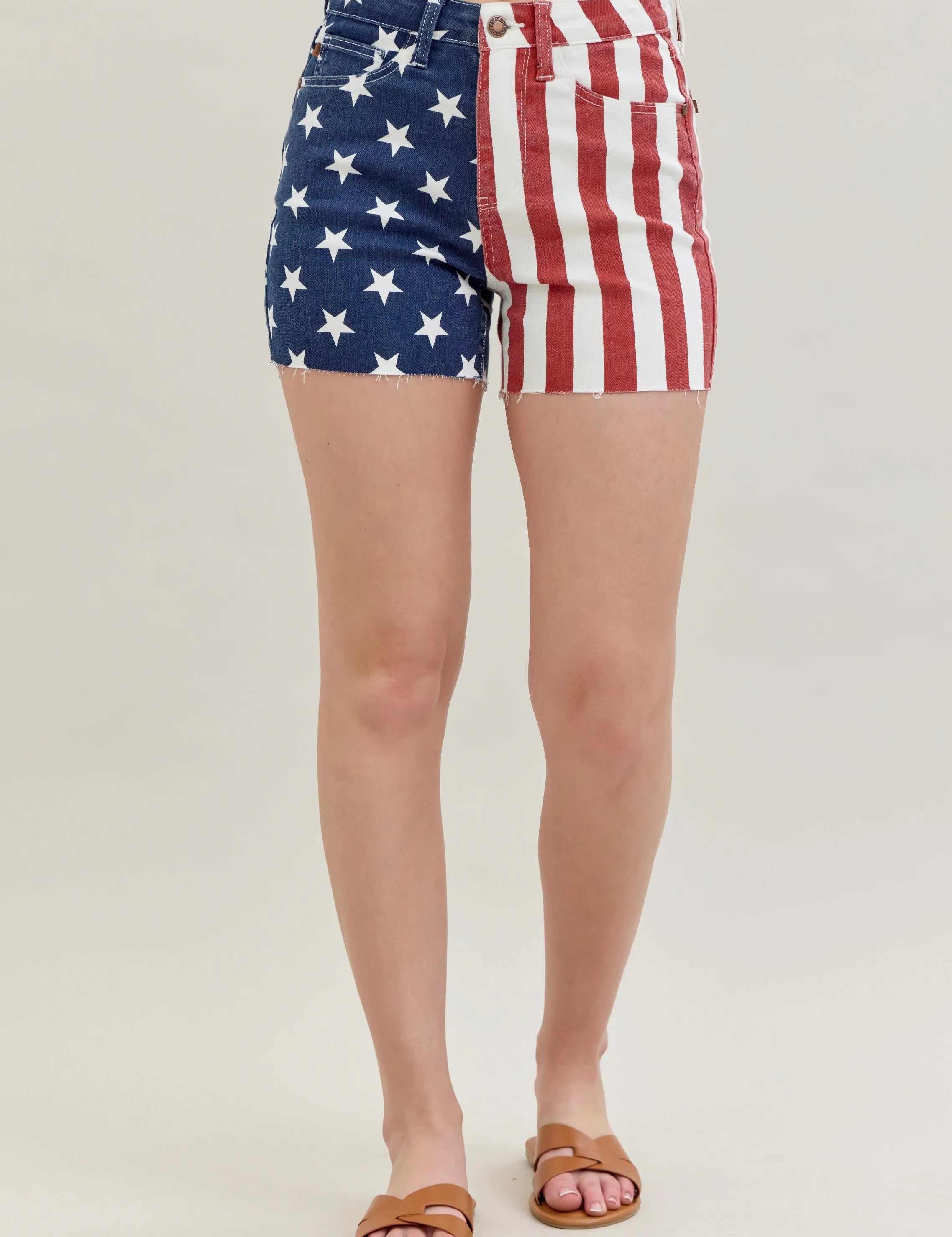 Judy Blue Full Size High Waist Americana Flag Fray Hem Shorts Plus Size | Denim Shorts Daverri Fashions