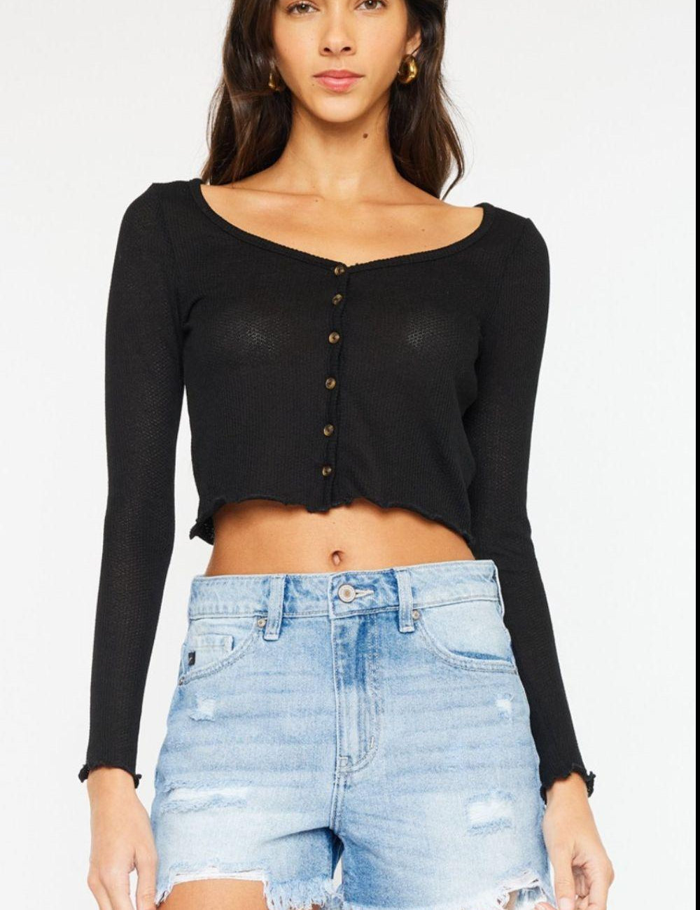 Kancan High Waist Frayed Denim Shorts | Daverri Fashions