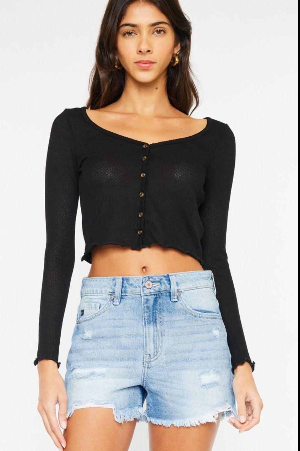 Kancan High Waist Frayed Denim Shorts | Daverri Fashions