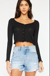 Kancan High Waist Frayed Denim Shorts | Daverri Fashions