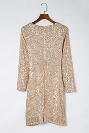 Sequin Knot Round Neck Long Sleeve Mini Dress | Daverri Fashions