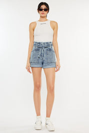 Kancan Ultra High Rise Paperbag Denim Shorts | Daverri Fashions