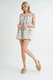 MABLE Plaid Sleeveless Button Down Romper | Daverri Fashions