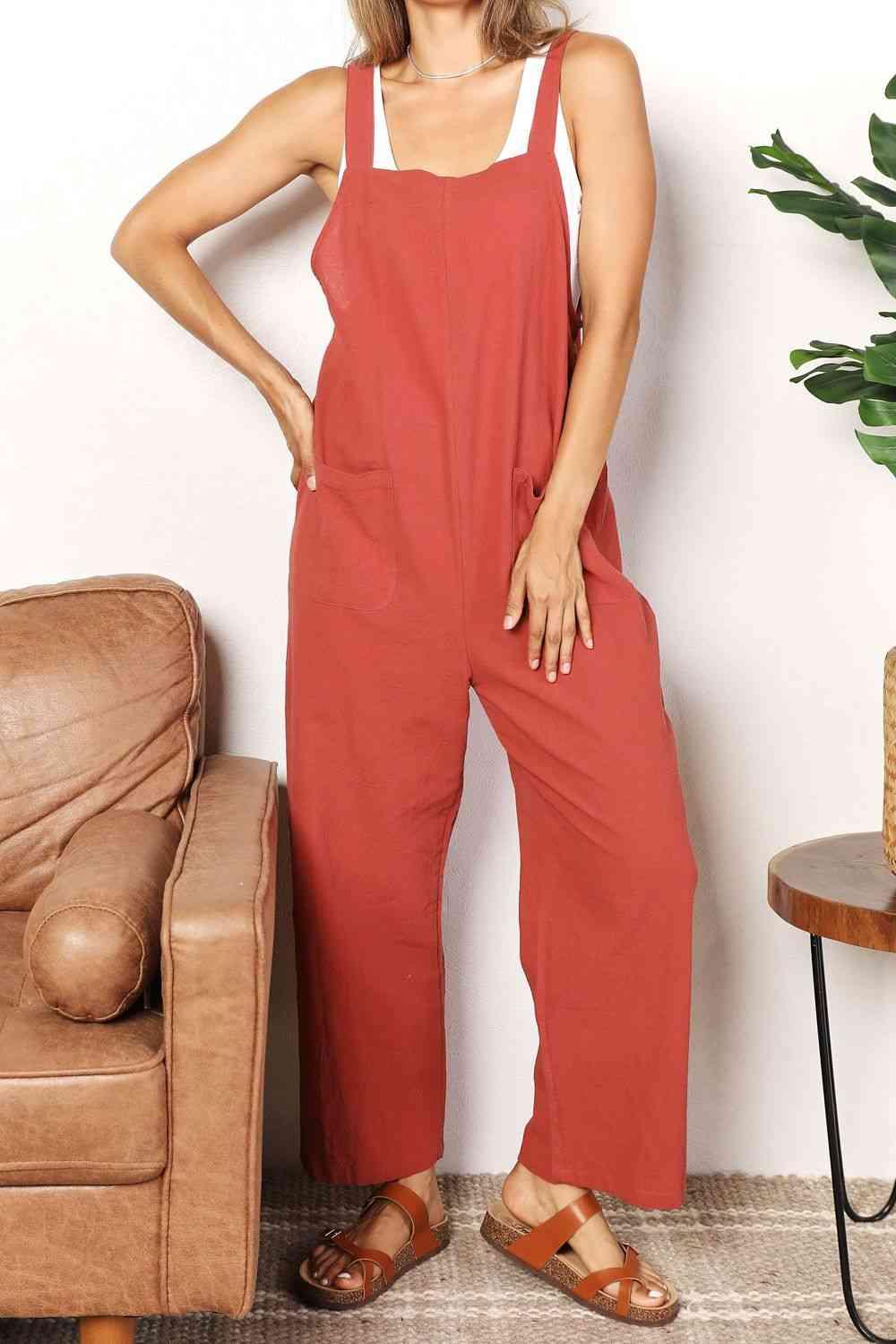Perfee Wide Leg Overalls with Front Pockets | Daverri Fashions