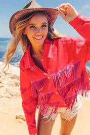 BiBi Rhinestone Fringe with Studed Collar Jacket | Jackets Daverri Fashions