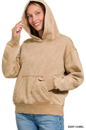 Zenana Fleece Acid Wash Kangaroo Pocket Hoodie | Hoodies Daverri Fashions