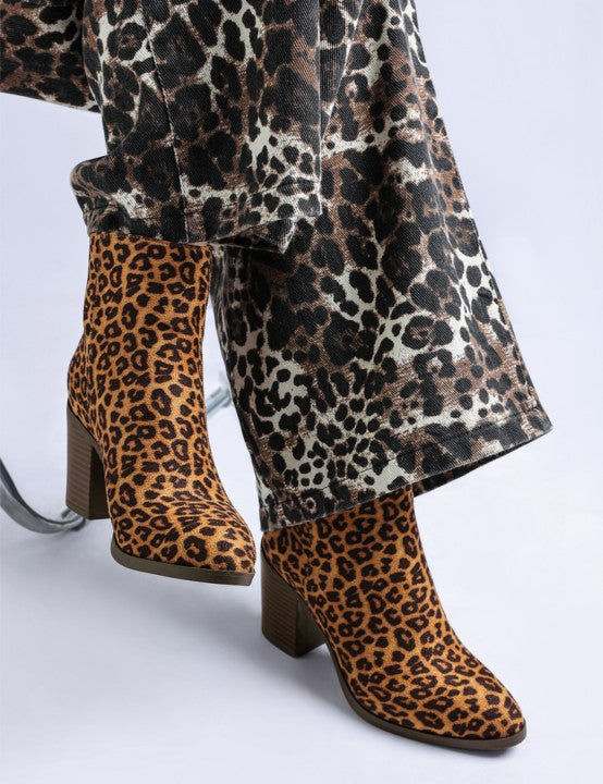 Lunara Leopard Print Block Heel Boots | Boots Daverri Fashions