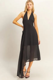 BLACK HYFVE Chiffon Halter Asymmetrical Hem Dress | Daverri Fashions