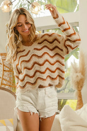 BiBi Wavy Stripes V-Neck Cropped Sweater | Sweaters Daverri Fashions