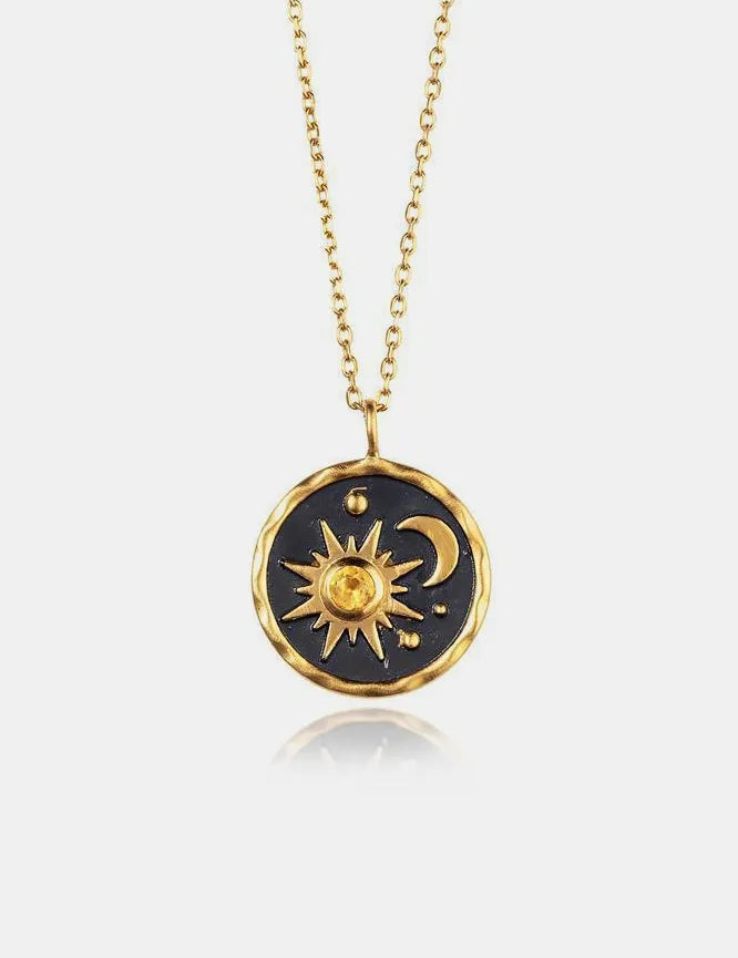 Gold One Size Alloy Inlaid Zircon Sun & Moon Necklace | Necklaces Daverri Fashions