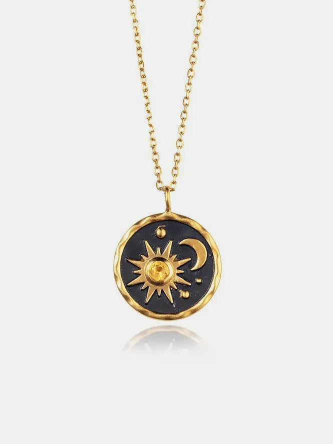 Gold One Size Alloy Inlaid Zircon Sun & Moon Necklace | Necklaces Daverri Fashions