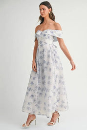 MABLE Floral Printed Off Shoulder Maxi Dress | Daverri Fashions