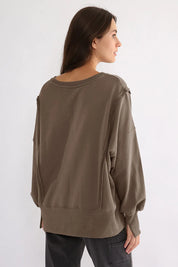 Exposed Seam High-Low Long Sleeve Sweatshirt | Daverri Fashions