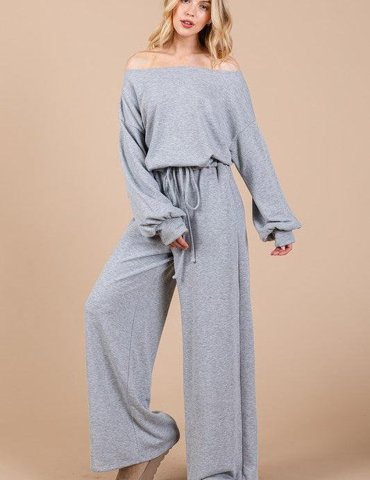 Ces Femme Boat Neck Long Sleeve Drawstring Jumpsuit | Jumpsuits Daverri Fashions