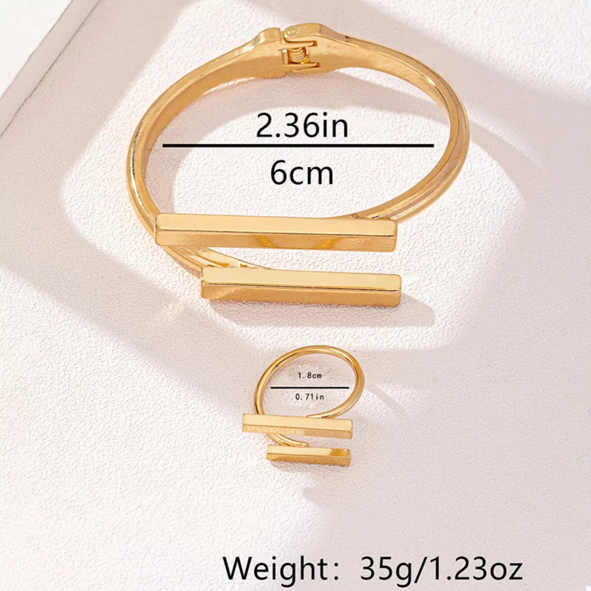 Adjustable 18K Gold-Plated Modern Bar Bracelet and Ring Jewelry Set | Jewelry Sets Daverri Fashions