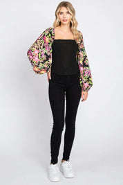 ODDI Full Size Floral Balloon Sleeve Blouse | Daverri Fashions
