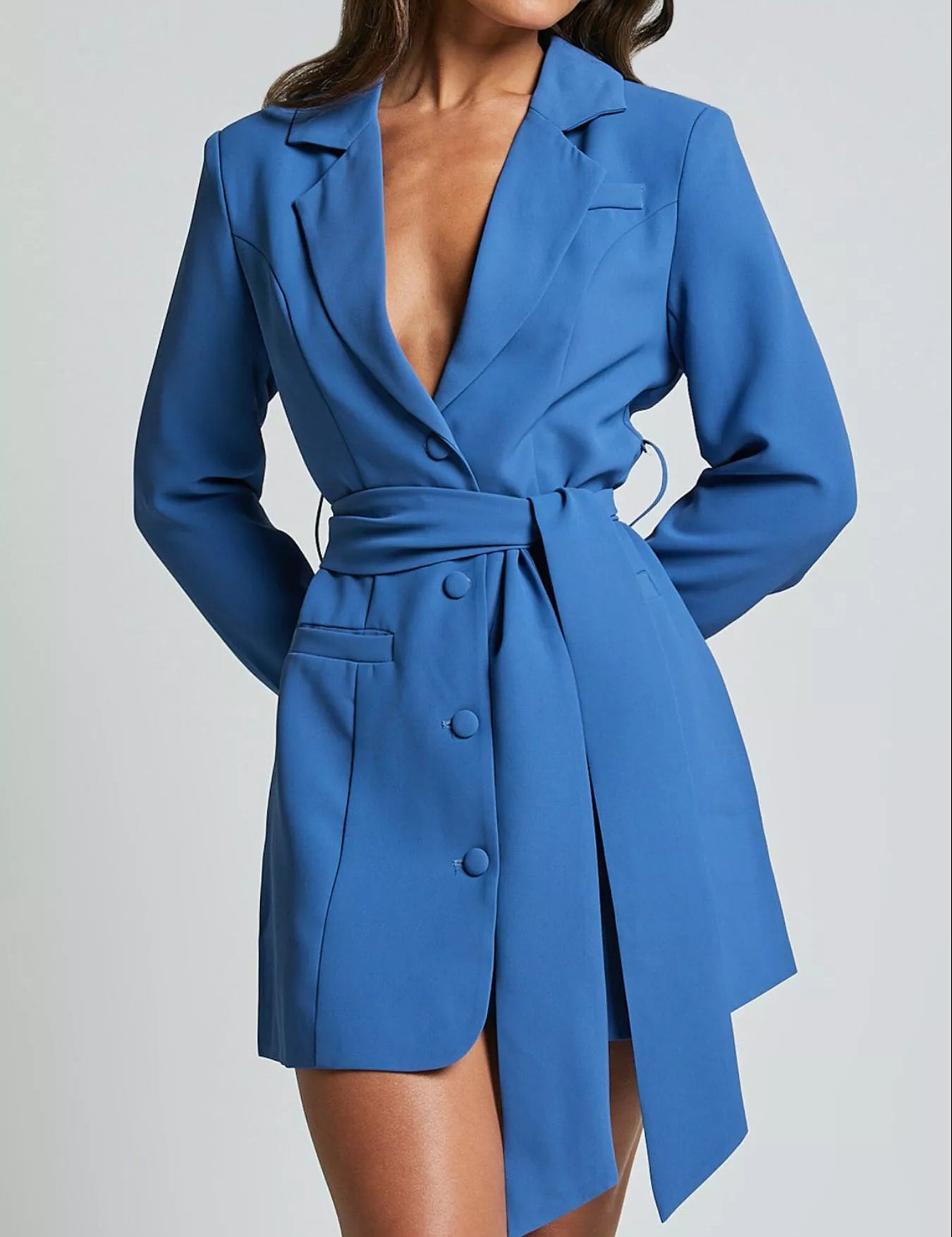 Lapel Collar Tie Waist Mini Blazer Dress | Mini Dresses Daverri Fashions