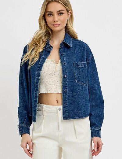 Dark RISEN Button Up Long Sleeve Denim Shacket | Daverri Fashions