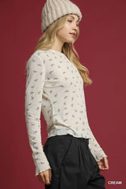 Umgee Bow Print Lightweight Knit Top | Tops Daverri Fashions