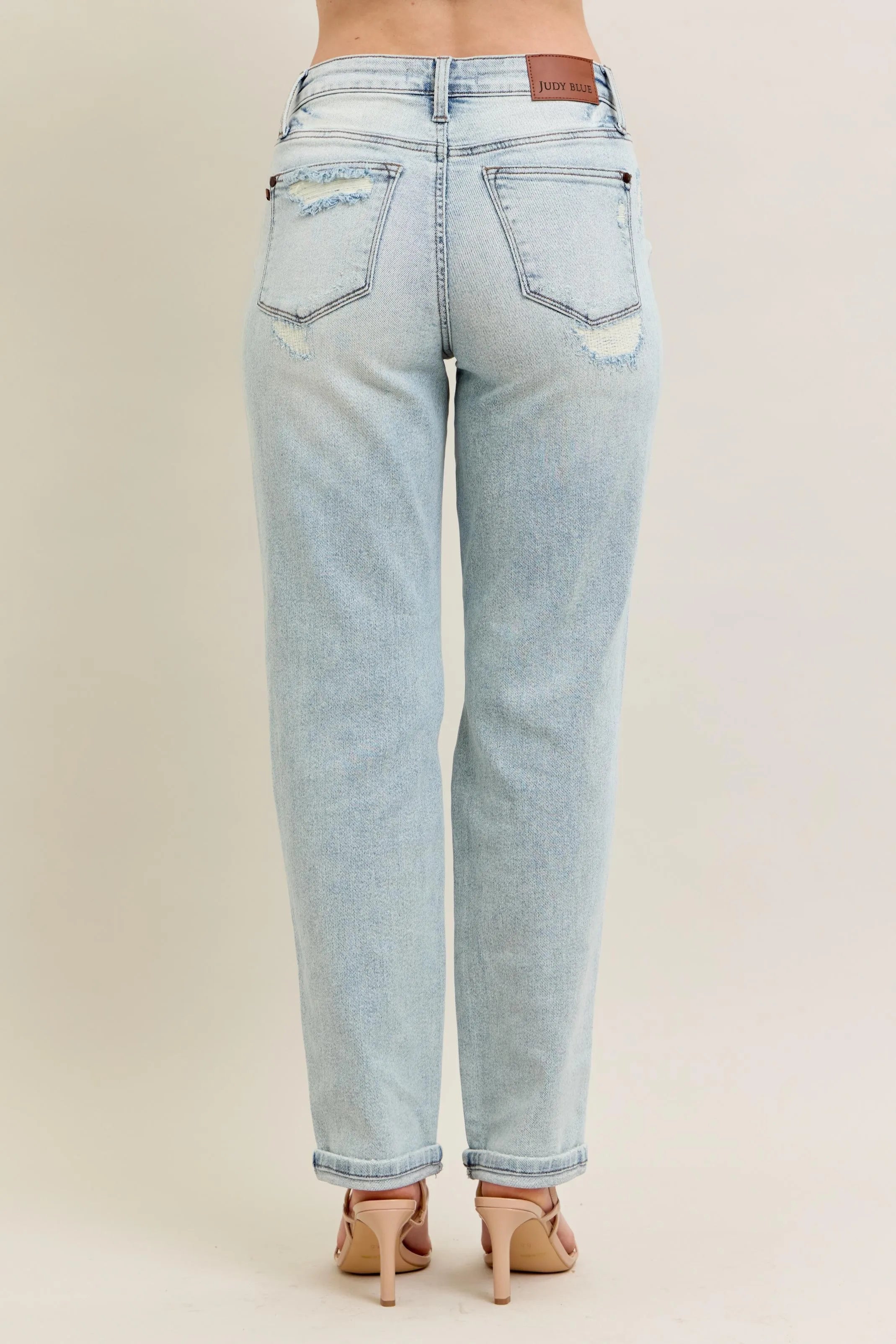 Judy Blue Full Size Mr Repair Stitch Detail Destroy Single Cuff Bf Jeans Plus Size | Jeans Daverri Fashions