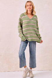 BiBi Striped Long Sleeve Sweater | Sweaters Daverri Fashions