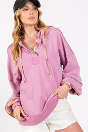SAGE + FIG Plus Size Plaid Print Washed Hoodie | Sweatshirts Daverri Fashions