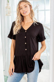 Heimish Full Size Ruffled V-Neck Short Sleeve Blouse Plus Size | Blouses Daverri Fashions
