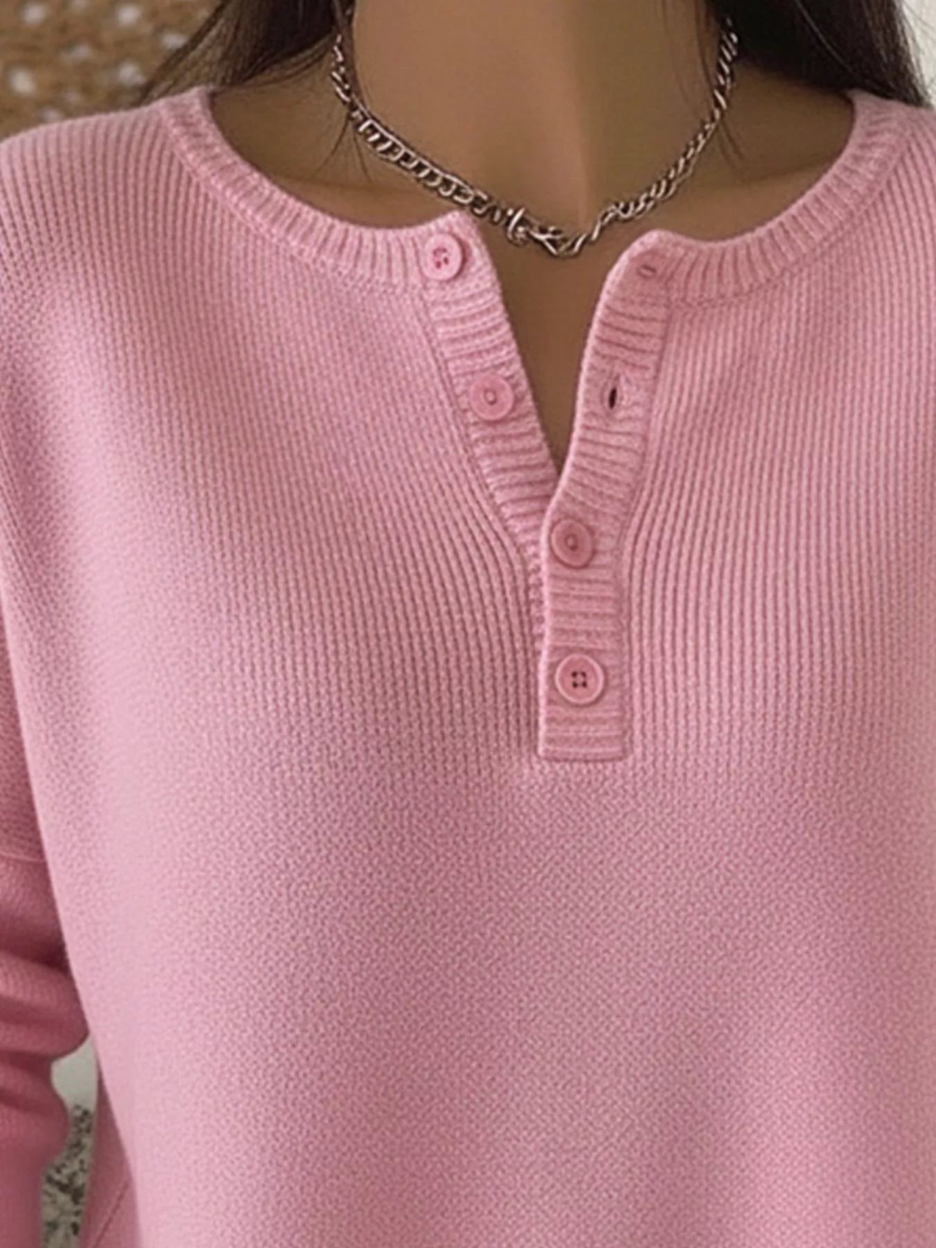 Full Size Half Button Long Sleeve Knit Top Plus Size | Knit Tops Daverri Fashions