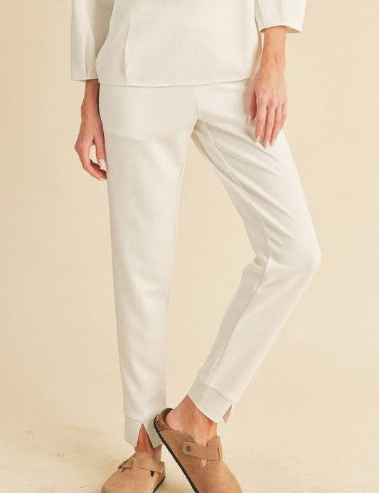 Cream Aemi + Co Elastic Waist Joggers with Pockets | Joggers Daverri Fashions