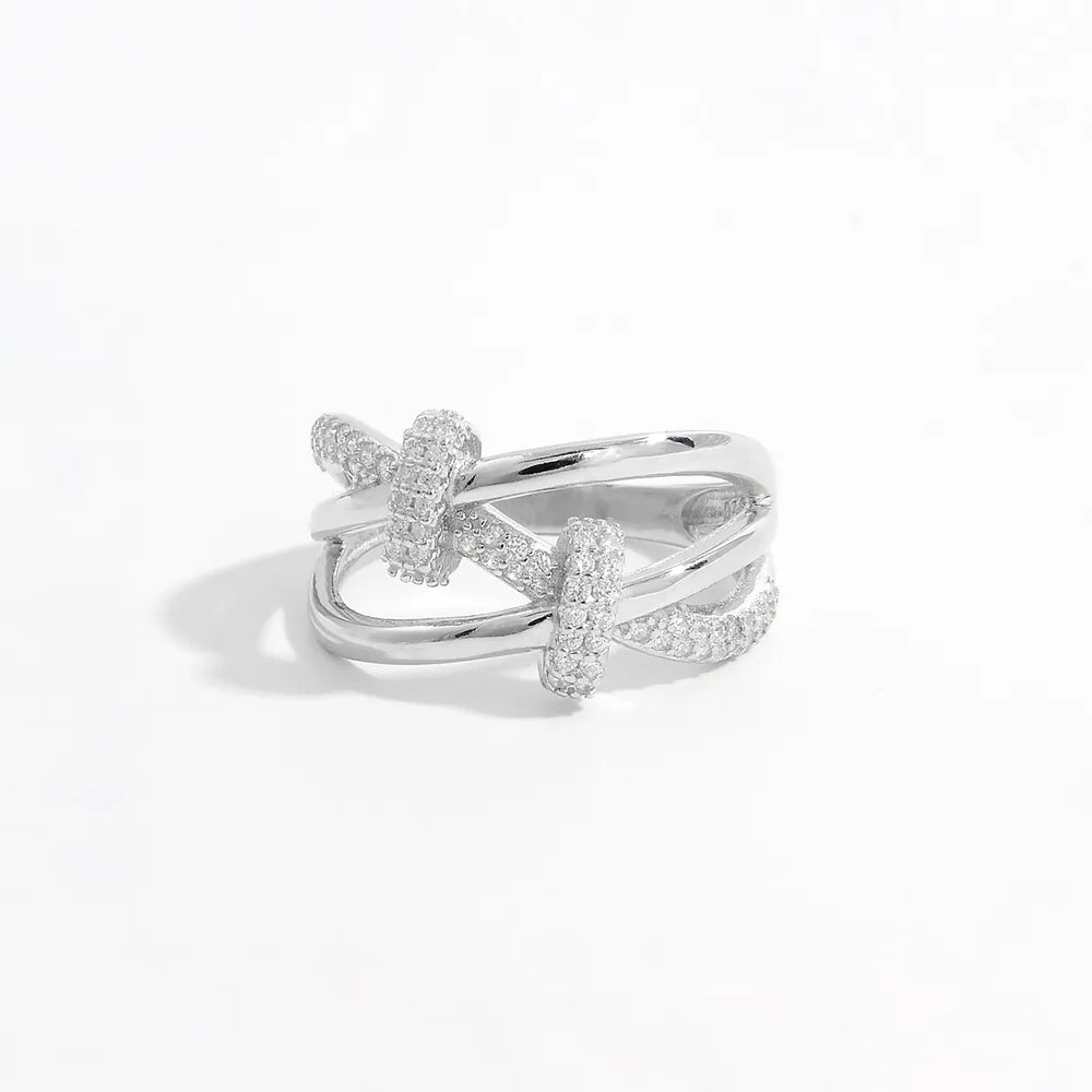 Silver Inlaid Zircon 925 Sterling Silver Crisscross Ring | Rings Daverri Fashions