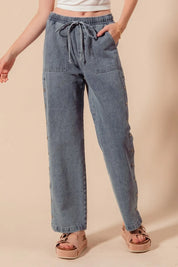 SO ME Mid Rise Drawstring Jeans with Side Snap Button | Daverri Fashions