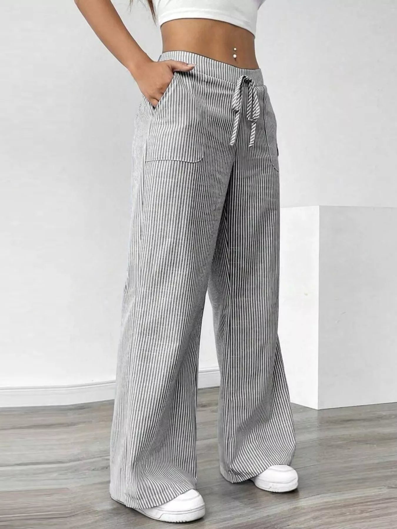 Striped Wide Leg Pants | Pants Daverri Fashions