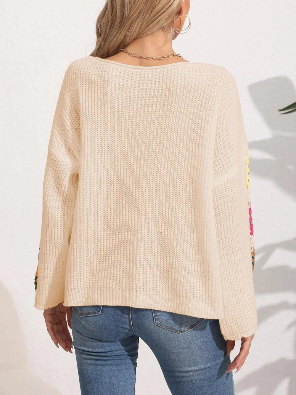 Crochet Flower Long Sleeve Sweater | Sweaters Daverri Fashions