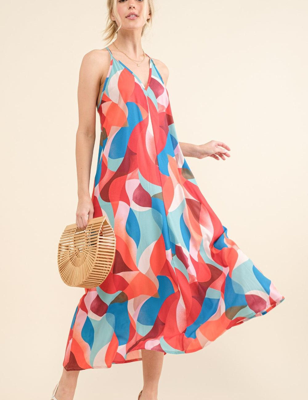 Blue Multi And the Why Printed Crisscross Back Cami Dress | Cami Dresses Daverri Fashions