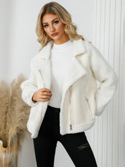 Pocketed Sherpa Zip Up Long Sleeve Jacket | Jackets Daverri Fashions