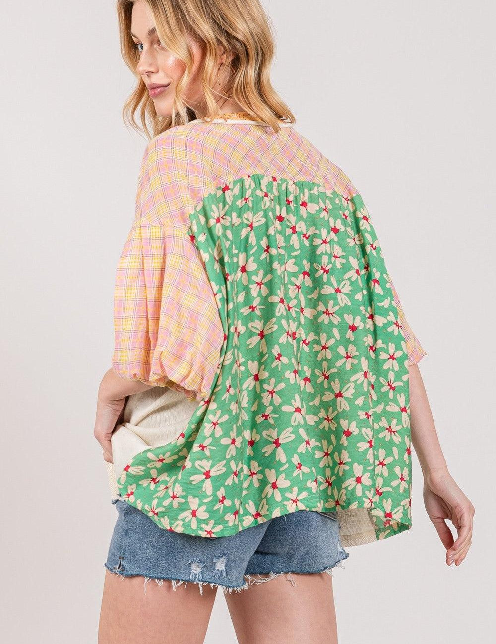 SAGE + FIG Color Block Bubble Sleeve Top | Tops Daverri Fashions