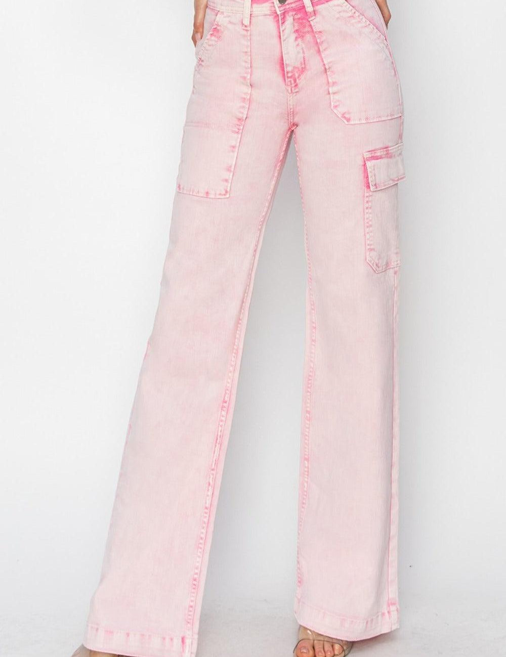 RISEN High Rise Cargo Pocket Jeans Plus Size | Jeans Daverri Fashions