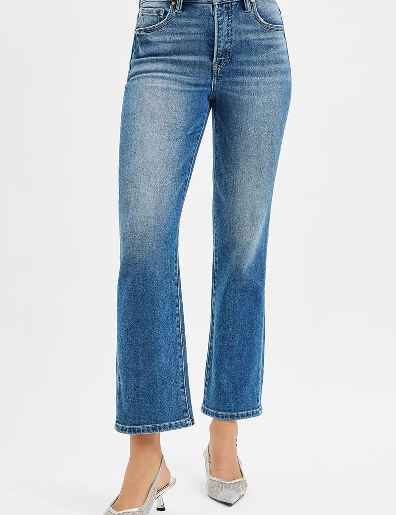 RISEN Tummy Control High Rise Crop Straight Jeans | Jeans Daverri Fashions