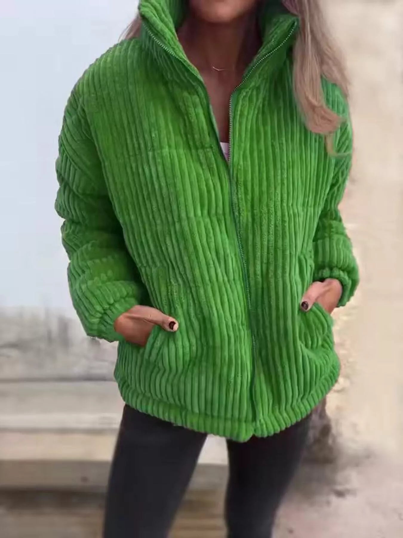 Green Full Size Zip Up Funnel Neck Long Sleeve Winter Coat Plus Size | Coats Daverri Fashions