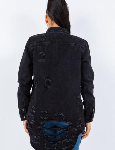American Bazi Distressed Button Up Long Sleeve Denim Jacket | Daverri Fashions