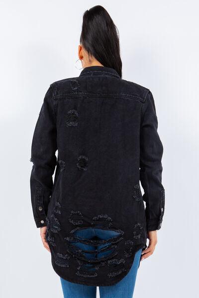 American Bazi Distressed Button Up Long Sleeve Denim Jacket | Daverri Fashions