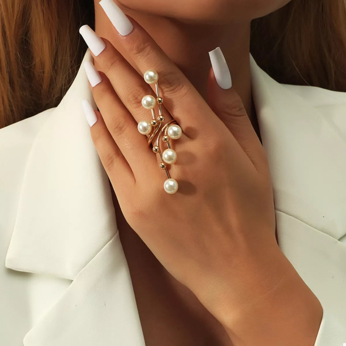 Gold One Size Alloy Pearl Bypass Ring | Rings Daverri Fashions
