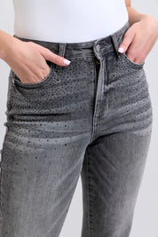 Judy Blue Full Size High Waist Rhinestone Straight Jeans Plus Size | Daverri Fashions