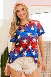 BiBi American Theme Star Pattern Sequin Top | Tops Daverri Fashions